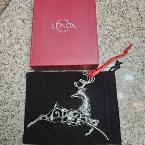 Lenox Sparkle and Scroll Silver Ornament with Red Accent